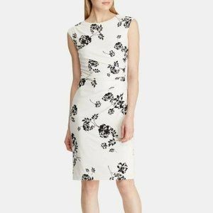 Ralph Lauren B&W Floral Ruched Sheath Dress